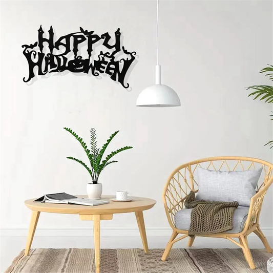Halloween Theme Metal Wall Art - Black Classic Indoor Living Room Decor Wall Hanging (40x20.5cm)