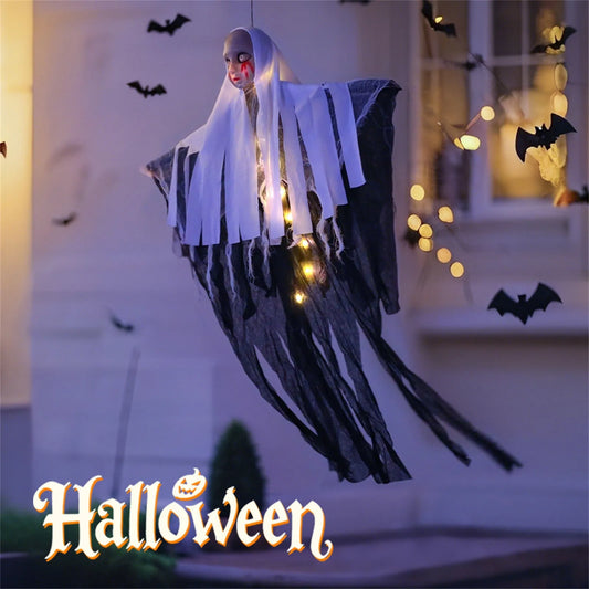 Halloween Hanging Ghost Ornament Prop - Cloth & LED Skeleton Figure for Haunted House & Outdoor Party Decor