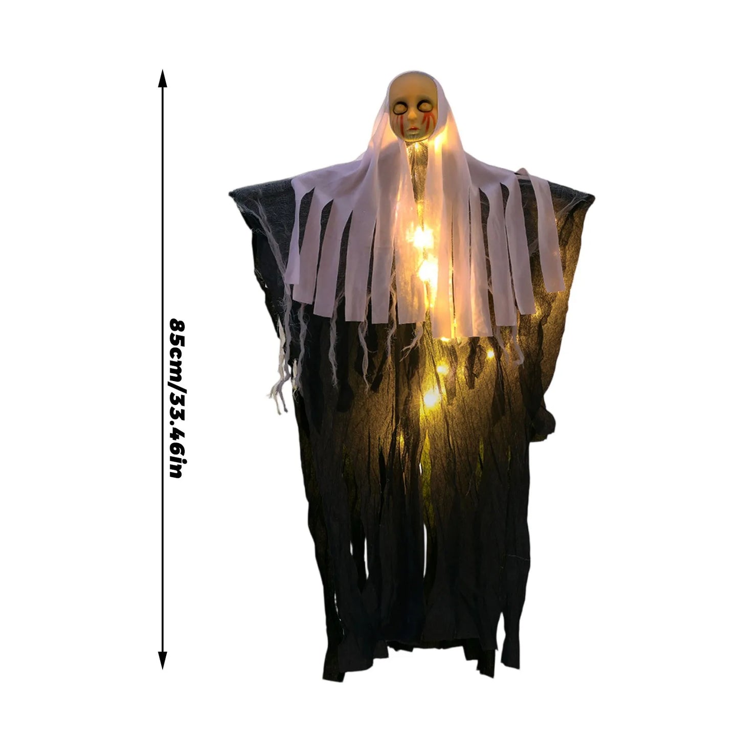 Halloween Hanging Ghost Ornament Prop - Cloth & LED Skeleton Figure for Haunted House & Outdoor Party Decor