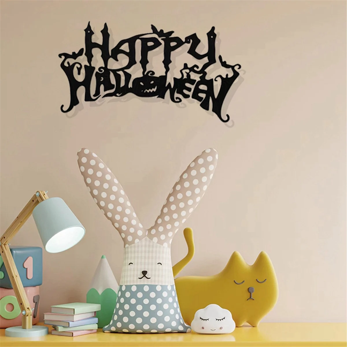 Halloween Theme Metal Wall Art - Black Classic Indoor Living Room Decor Wall Hanging (40x20.5cm)