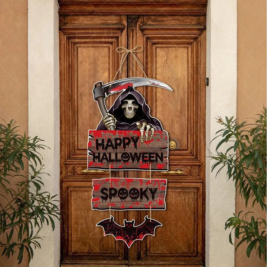 Halloween Party Door Decorations - Horror Pumpkin, Ghost & Bat Hanging Paper Signs for Festival Decor