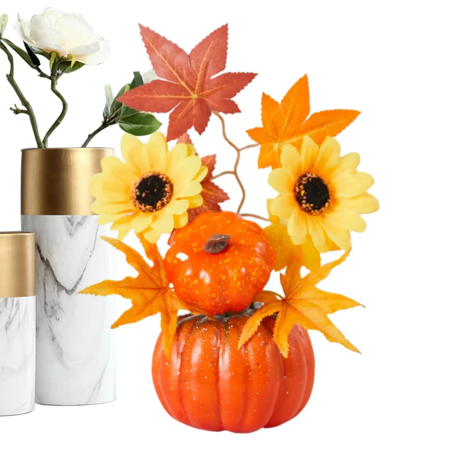 Autumn Pumpkin & Sunflower Tabletop Bonsai - Fall Decor for Halloween, Thanksgiving & Home