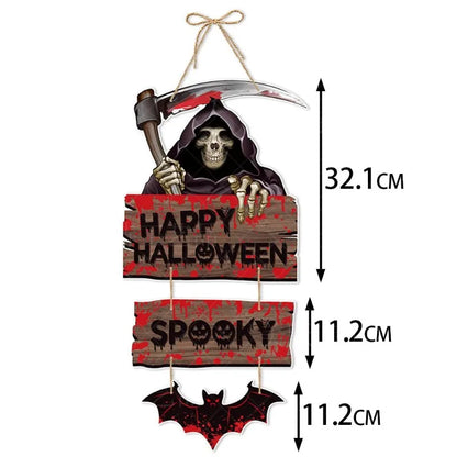 Halloween Party Door Decorations - Horror Pumpkin, Ghost & Bat Hanging Paper Signs for Festival Decor