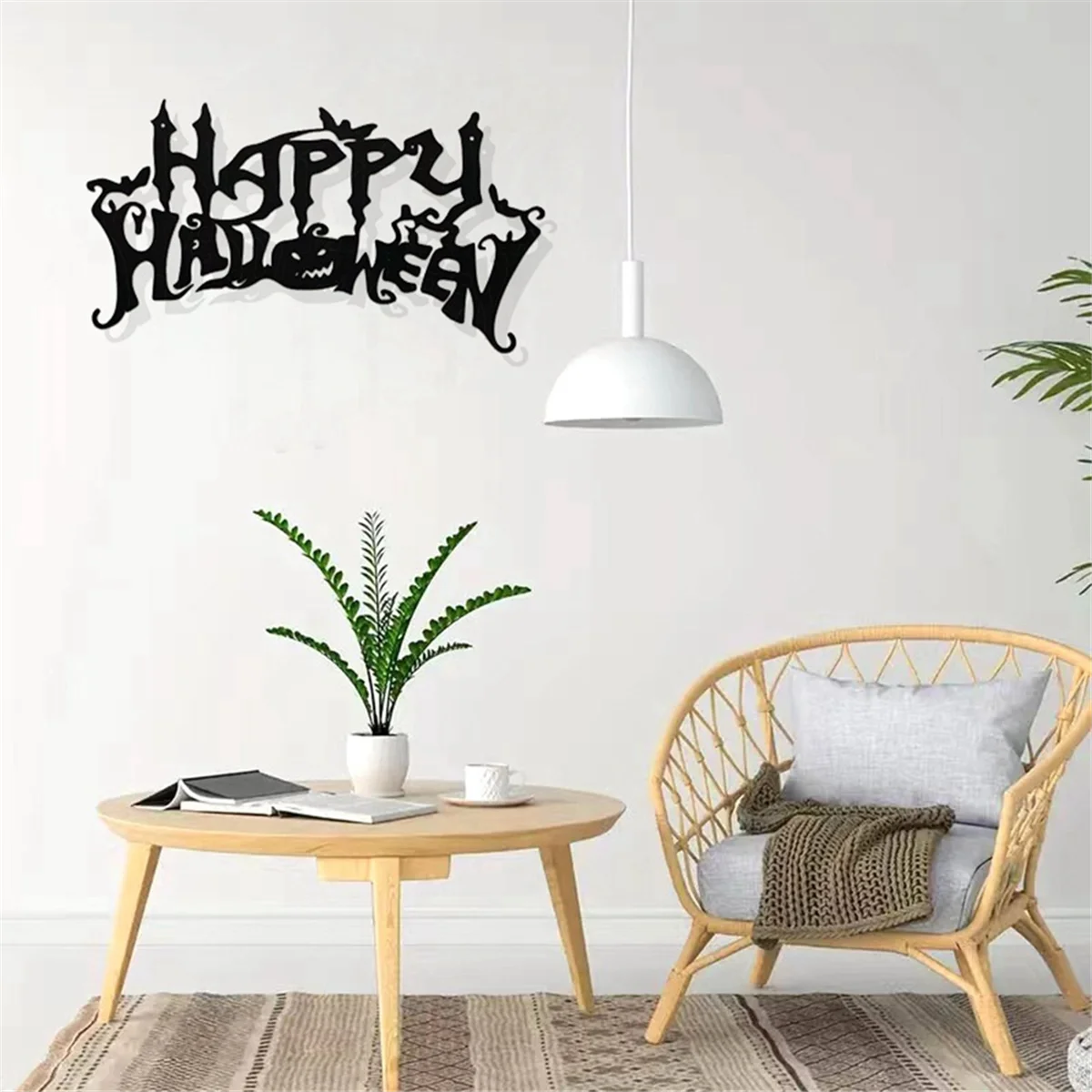 Halloween Theme Metal Wall Art - Black Classic Indoor Living Room Decor Wall Hanging (40x20.5cm)