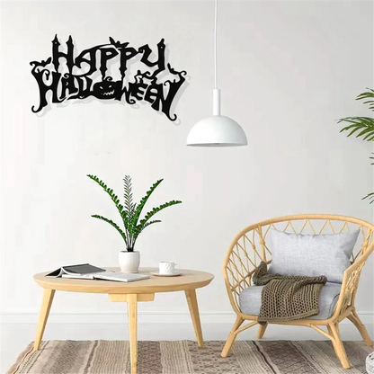 Halloween Theme Metal Wall Art - Black Classic Indoor Living Room Decor Wall Hanging (40x20.5cm)