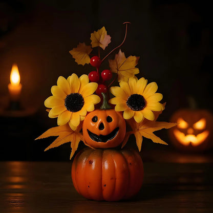 Autumn Pumpkin & Sunflower Tabletop Bonsai - Fall Decor for Halloween, Thanksgiving & Home