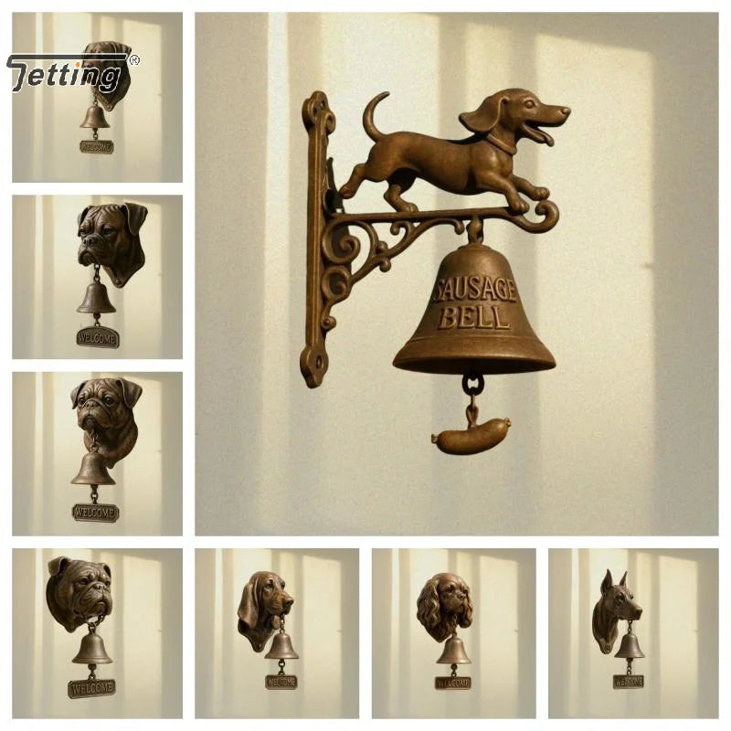 Cloche de Porte d'Entrée Vintage en Métal pour Halloween | Sonnette Sorcière & Chien