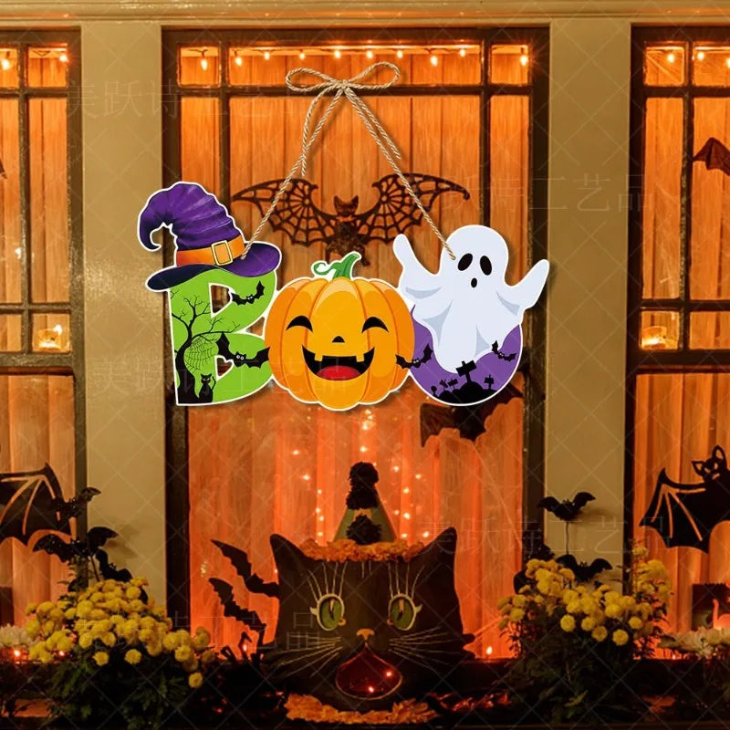 Halloween Party Door Decorations - Horror Pumpkin, Ghost & Bat Hanging Paper Signs for Festival Decor