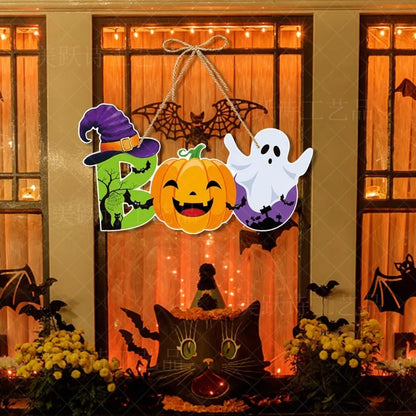 Halloween Party Door Decorations - Horror Pumpkin, Ghost & Bat Hanging Paper Signs for Festival Decor
