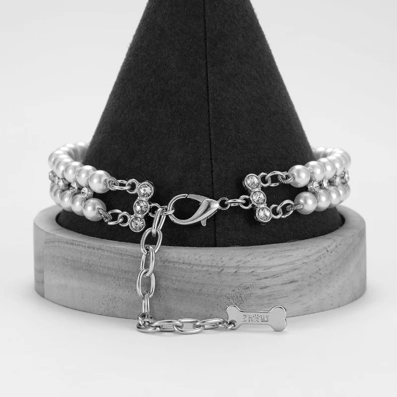 Luxury Pearl & Rhinestone Cat Necklace Collar - Fancy Pet Jewelry for Cats & Small Dogs