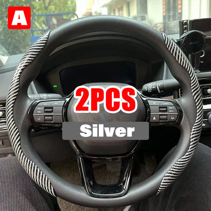 Universal 38cm Carbon Fiber Car Steering Wheel Cover - Non-slip Handle Booster & Protective Cover