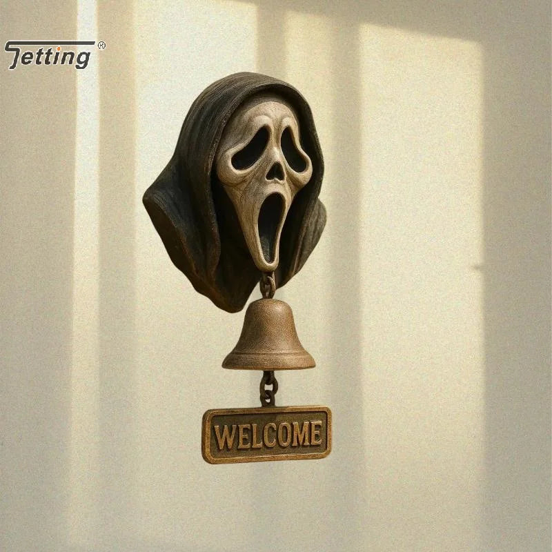 Cloche de Porte d'Entrée Vintage en Métal pour Halloween | Sonnette Sorcière & Chien