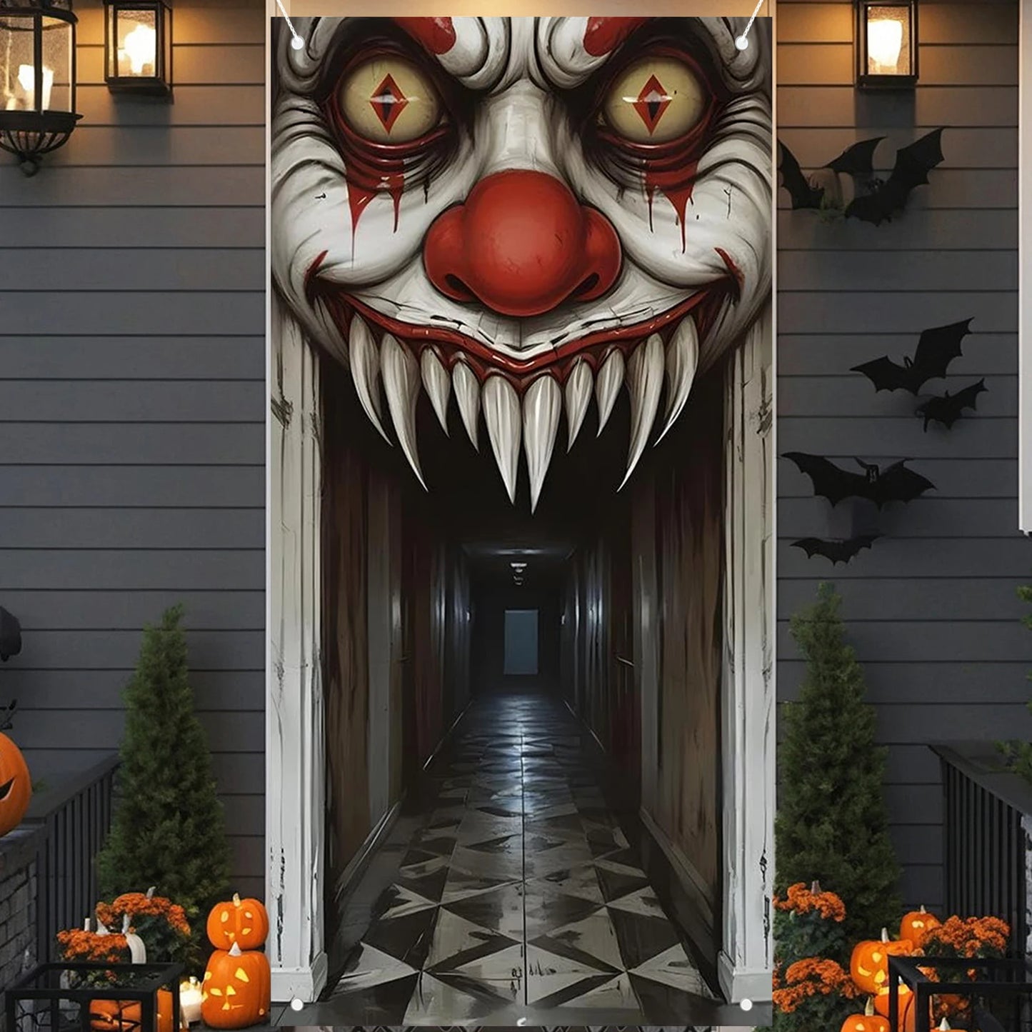 Halloween Door Cover Decoration - Spooky Witch & Zombie Theme 2D Wall Decor for Haunted House (Indoor/Outdoor)