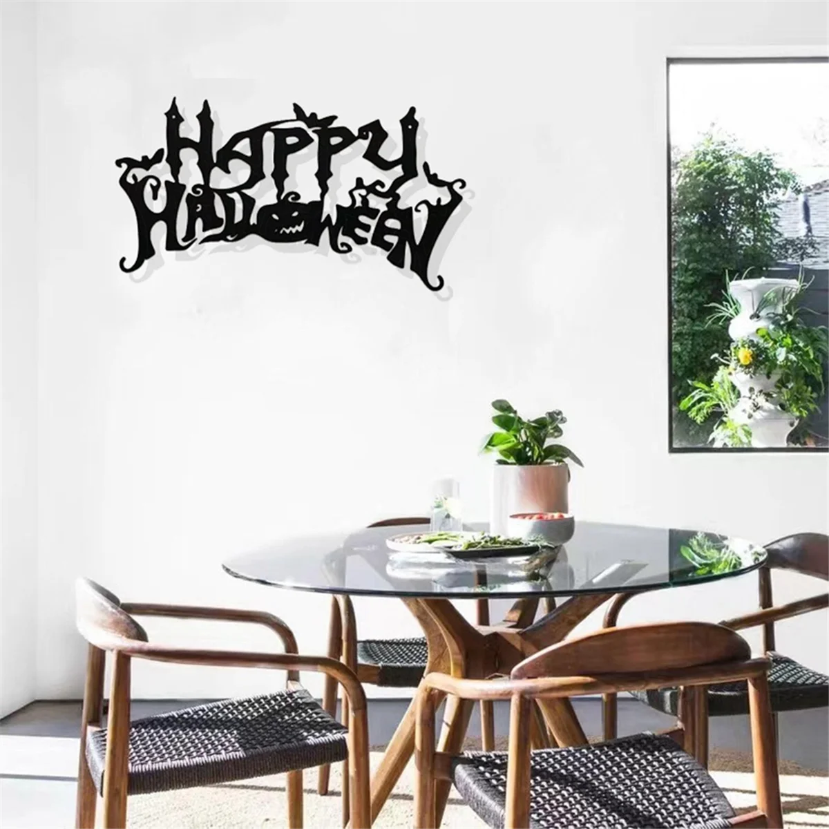 Halloween Theme Metal Wall Art - Black Classic Indoor Living Room Decor Wall Hanging (40x20.5cm)