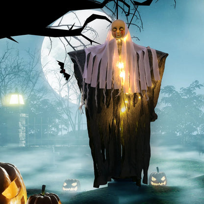 Halloween Hanging Ghost Ornament Prop - Cloth & LED Skeleton Figure for Haunted House & Outdoor Party Decor