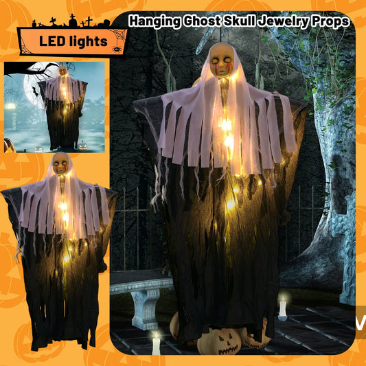 Halloween Hanging Ghost Ornament Prop - Cloth & LED Skeleton Figure for Haunted House & Outdoor Party Decor
