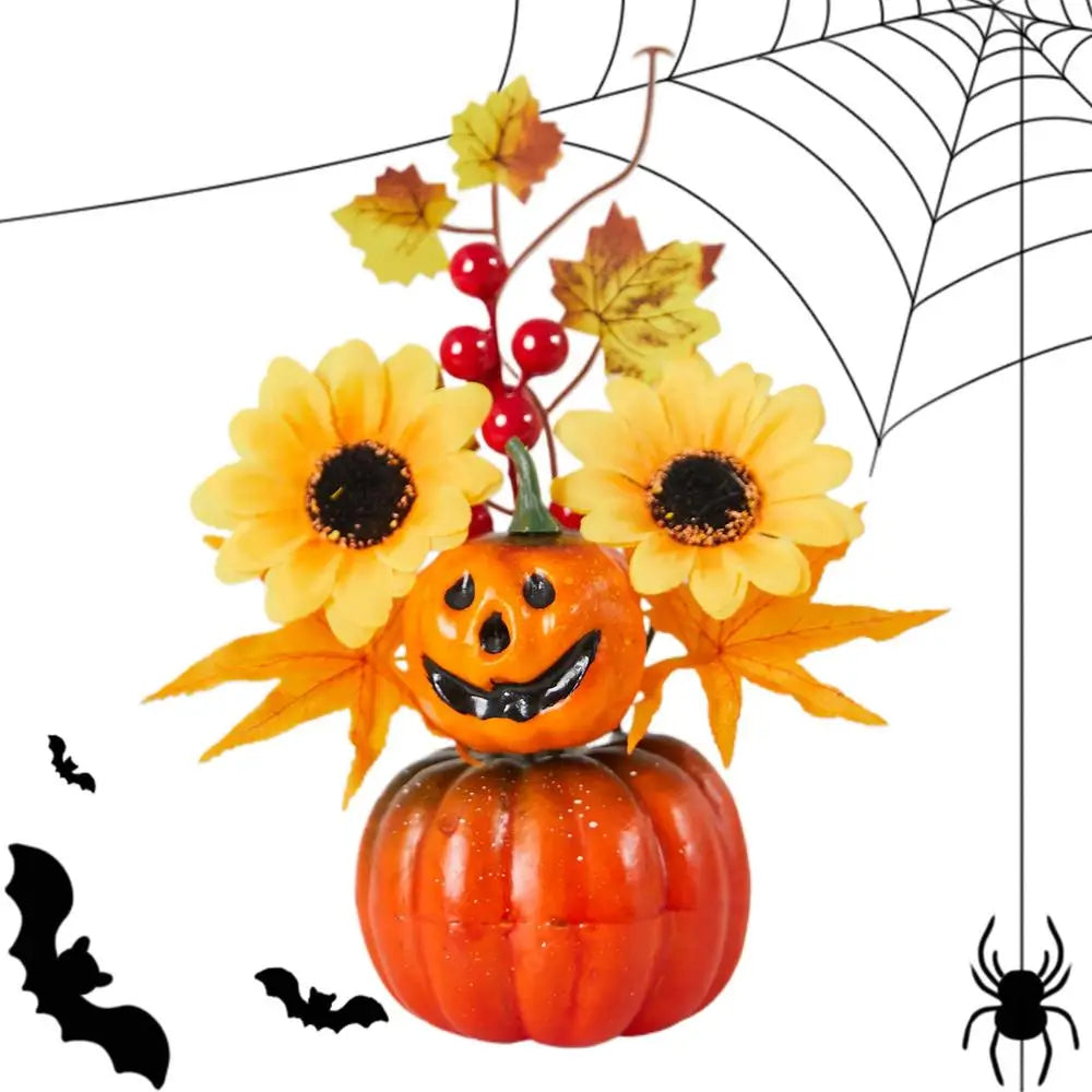 Autumn Pumpkin & Sunflower Tabletop Bonsai - Fall Decor for Halloween, Thanksgiving & Home