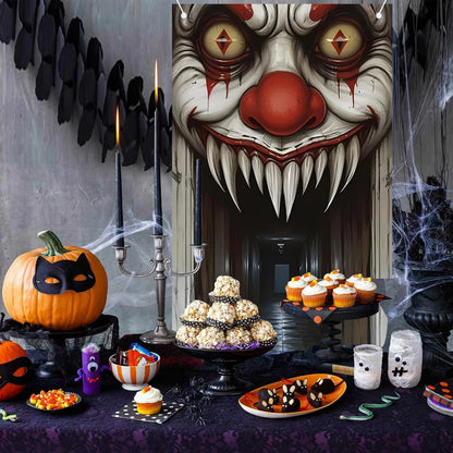 Halloween Door Cover Decoration - Spooky Witch & Zombie Theme 2D Wall Decor for Haunted House (Indoor/Outdoor)