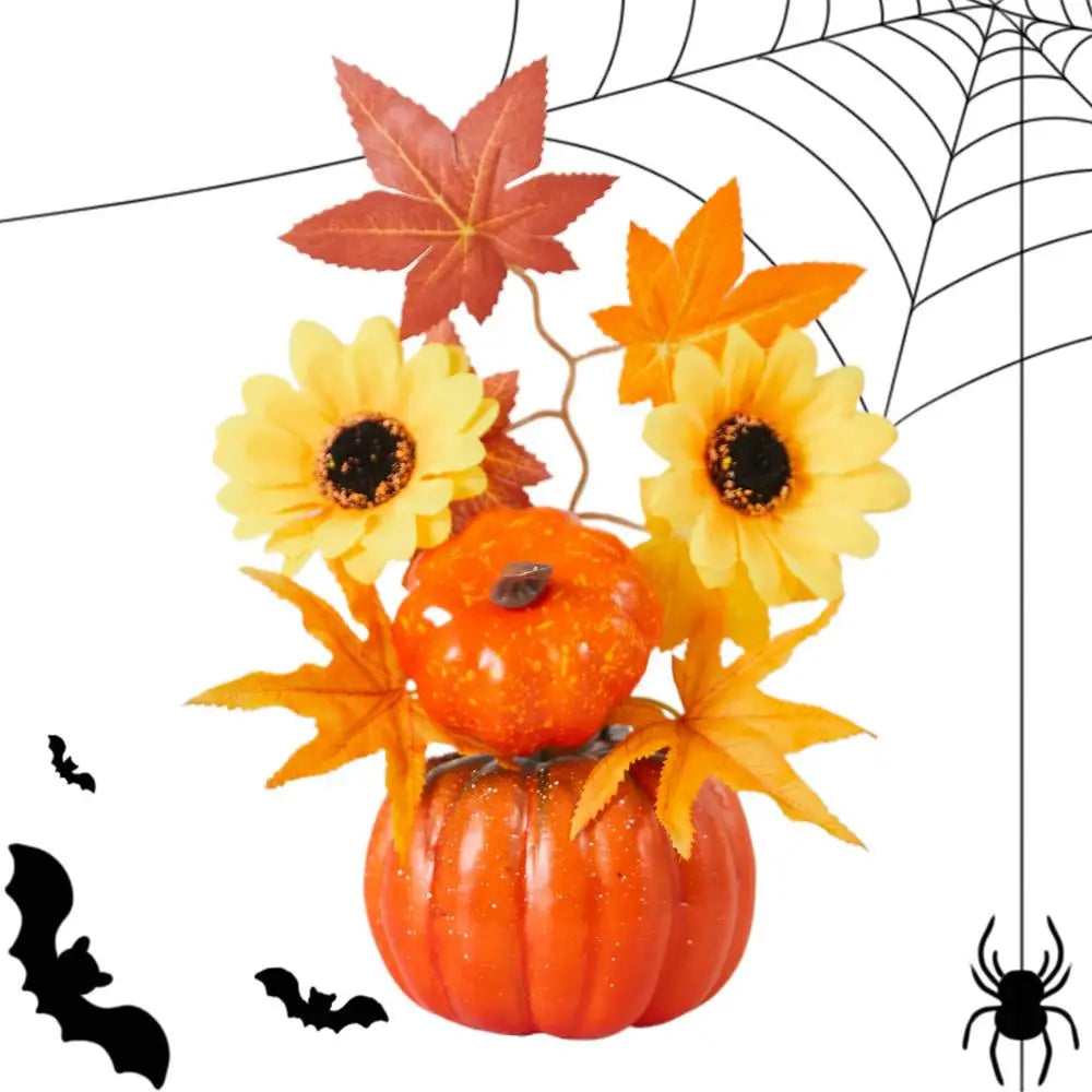 Autumn Pumpkin & Sunflower Tabletop Bonsai - Fall Decor for Halloween, Thanksgiving & Home