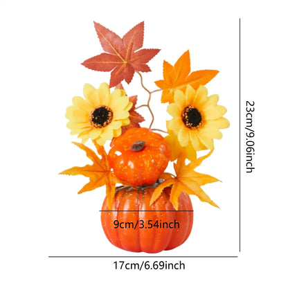 Autumn Pumpkin & Sunflower Tabletop Bonsai - Fall Decor for Halloween, Thanksgiving & Home