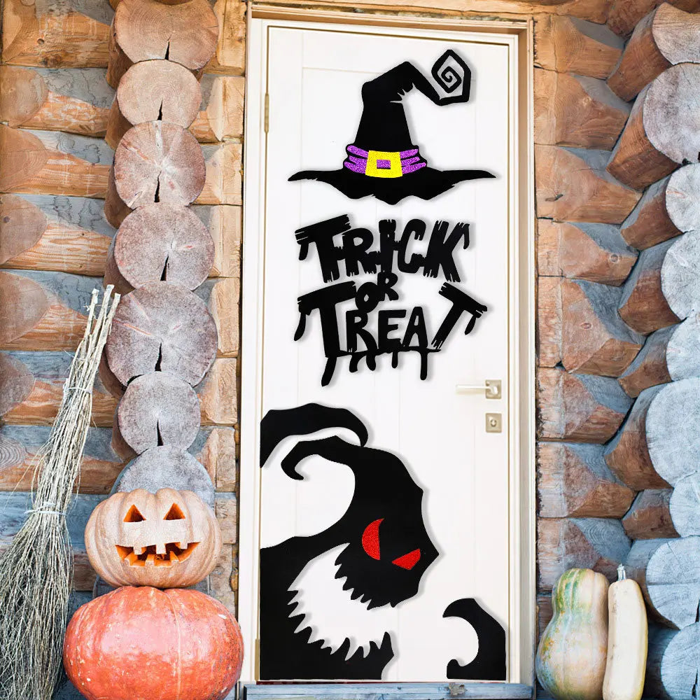 Halloween Window & Door Stickers - DIY Skeleton Hand, Pumpkin, Witch Hat & Ghost Felt Decor