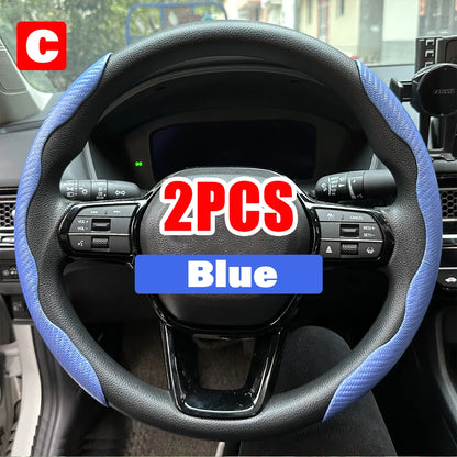 Universal 38cm Carbon Fiber Car Steering Wheel Cover - Non-slip Handle Booster & Protective Cover