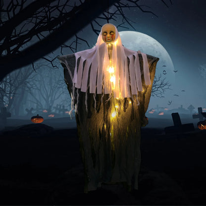 Halloween Hanging Ghost Ornament Prop - Cloth & LED Skeleton Figure for Haunted House & Outdoor Party Decor