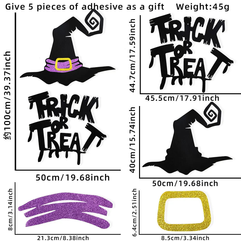 Halloween Window & Door Stickers - DIY Skeleton Hand, Pumpkin, Witch Hat & Ghost Felt Decor