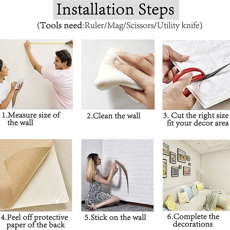 3D Peel and Stick Brick Wall Panels - Self-Adhesive & Waterproof Foam Wallpaper for Home Decor