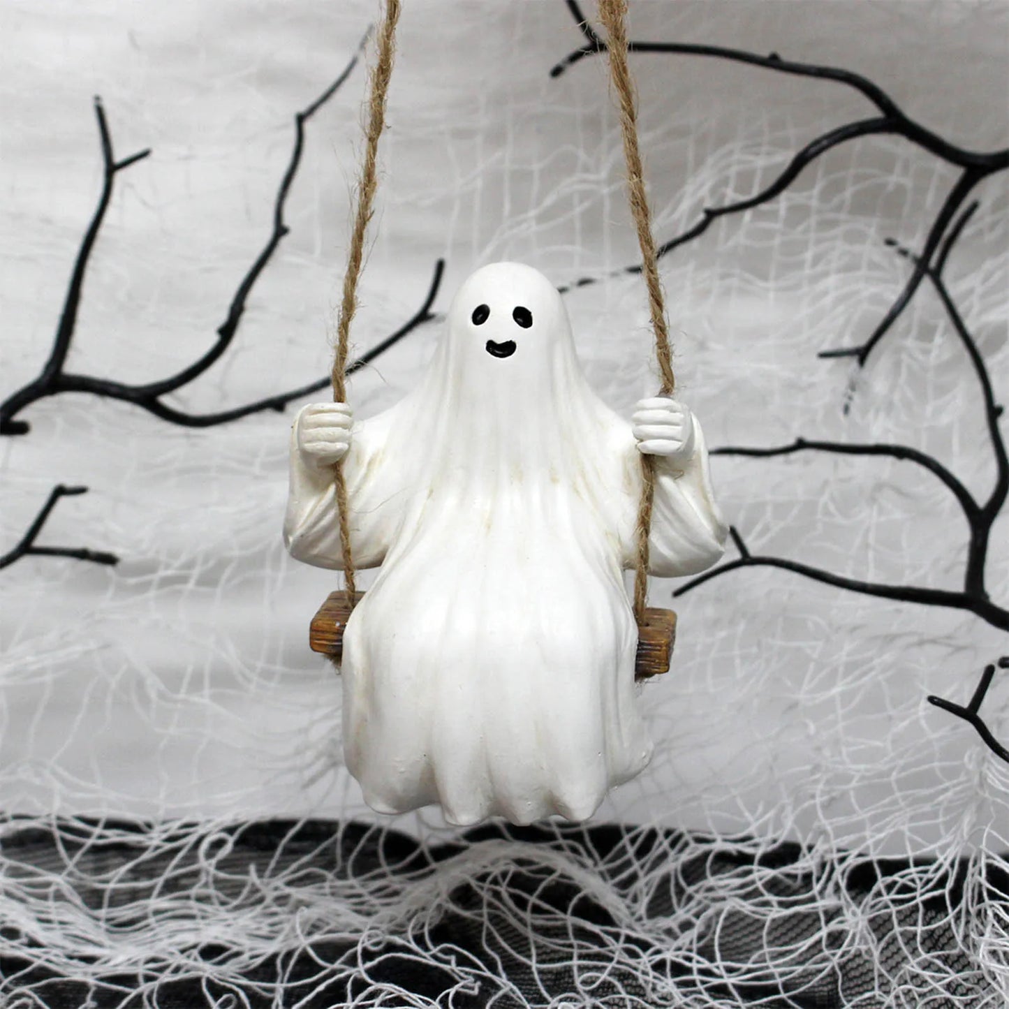 Realistic Ghost Figurine Hanging Ornament - Weatherproof Resin Halloween Decoration for Parties & Garden