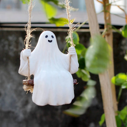 Realistic Ghost Figurine Hanging Ornament - Weatherproof Resin Halloween Decoration for Parties & Garden