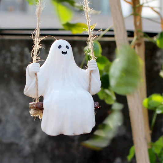 Realistic Ghost Figurine Hanging Ornament - Weatherproof Resin Halloween Decoration for Parties & Garden