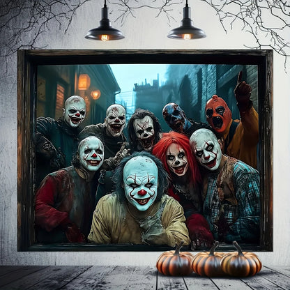 Halloween Scary Clown Banner - Creepy Wall Art Decor for Living Room, Bedroom & Office (Polyester)