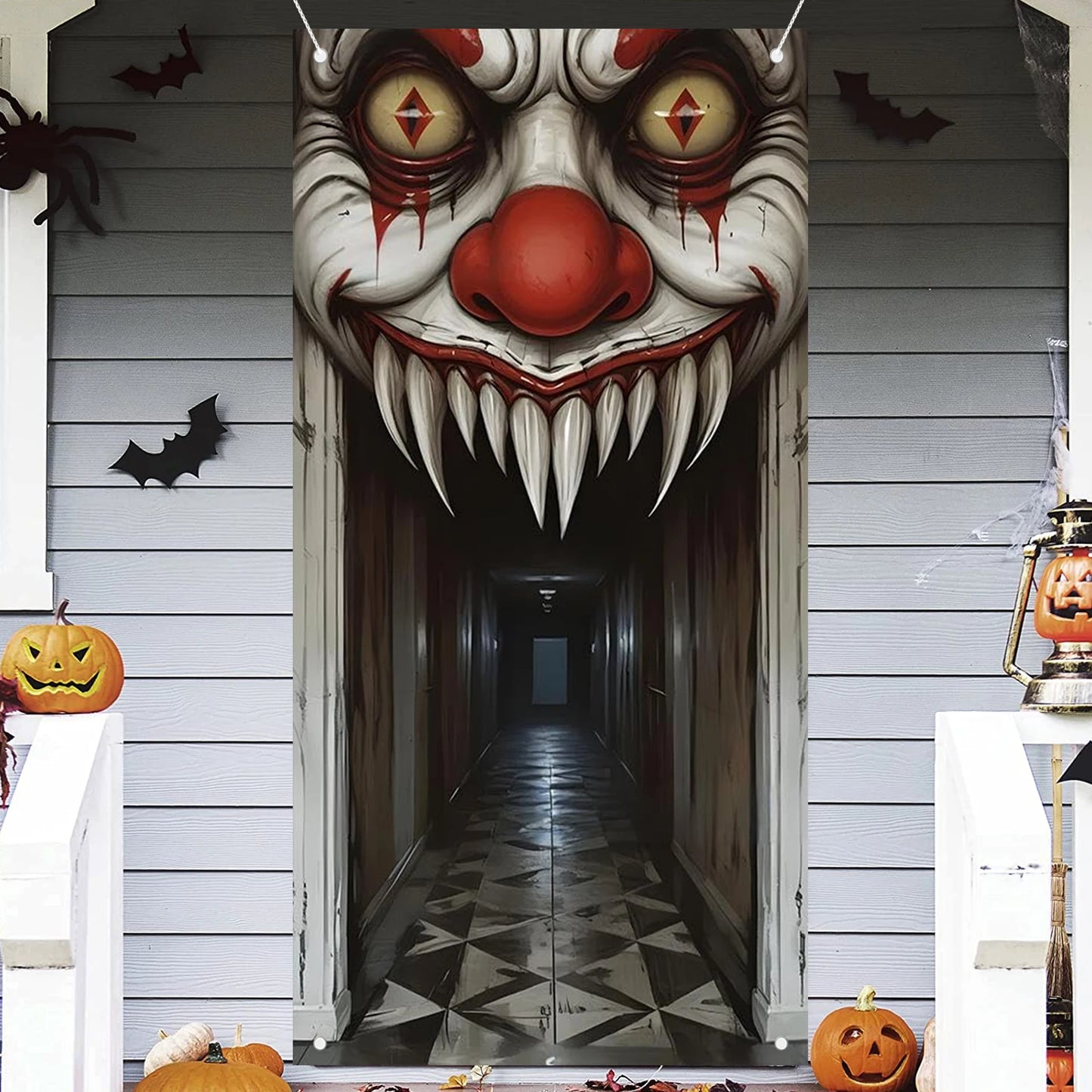 Halloween Door Cover Decoration - Spooky Witch & Zombie Theme 2D Wall Decor for Haunted House (Indoor/Outdoor)