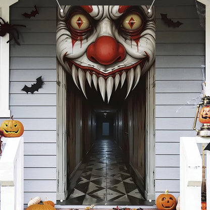 Halloween Door Cover Decoration - Spooky Witch & Zombie Theme 2D Wall Decor for Haunted House (Indoor/Outdoor)