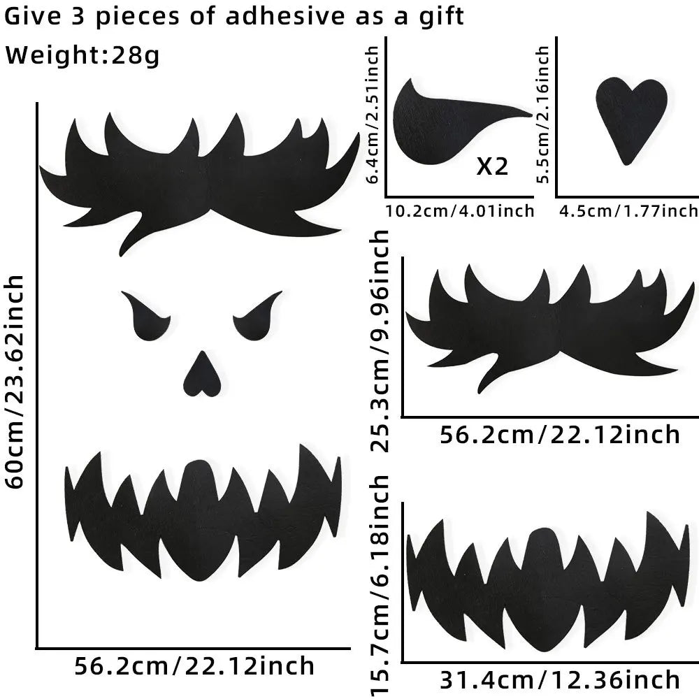 Halloween Window & Door Stickers - DIY Skeleton Hand, Pumpkin, Witch Hat & Ghost Felt Decor