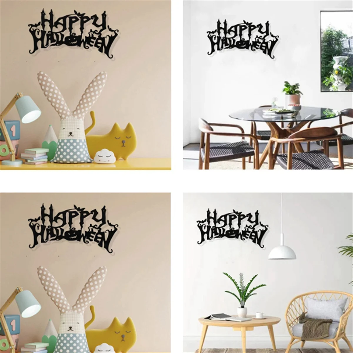 Halloween Theme Metal Wall Art - Black Classic Indoor Living Room Decor Wall Hanging (40x20.5cm)