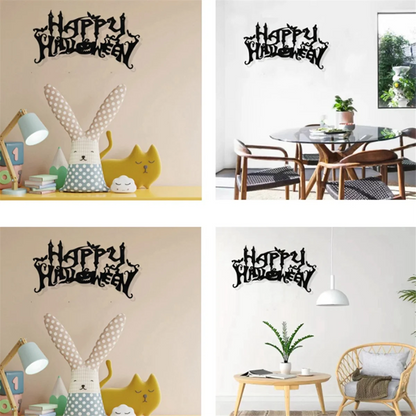 Halloween Theme Metal Wall Art - Black Classic Indoor Living Room Decor Wall Hanging (40x20.5cm)