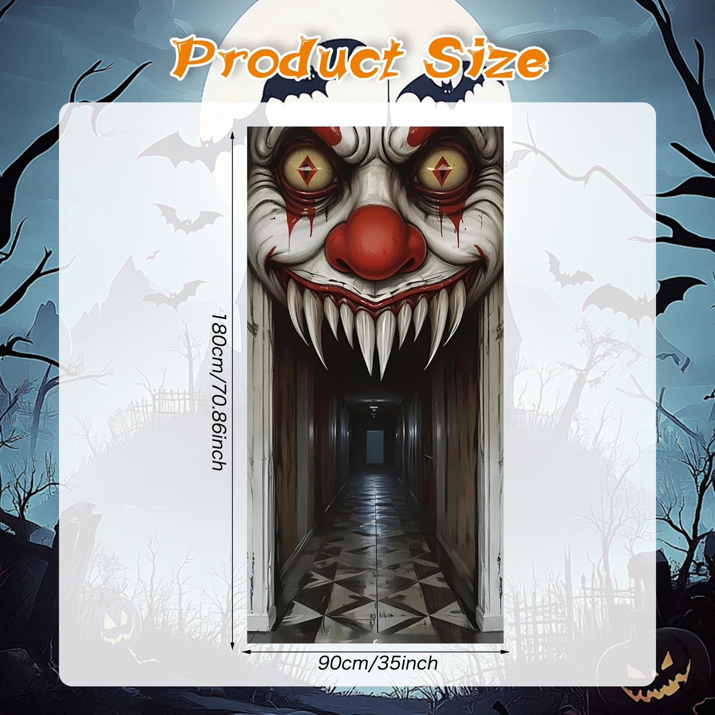 Halloween Door Cover Decoration - Spooky Witch & Zombie Theme 2D Wall Decor for Haunted House (Indoor/Outdoor)