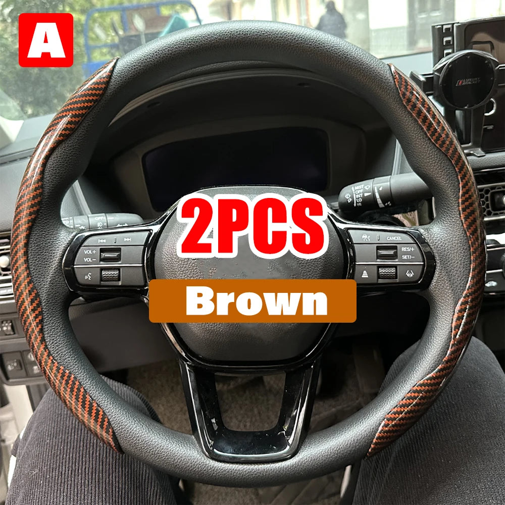 Universal 38cm Carbon Fiber Car Steering Wheel Cover - Non-slip Handle Booster & Protective Cover