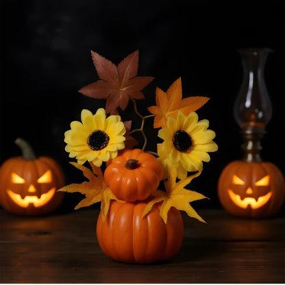 Autumn Pumpkin & Sunflower Tabletop Bonsai - Fall Decor for Halloween, Thanksgiving & Home