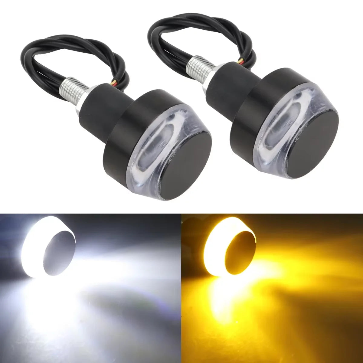 2Pcs Motorcycle LED Handlebar End Lights - Multi-Function Turn Signal, Brake & Parking Lights