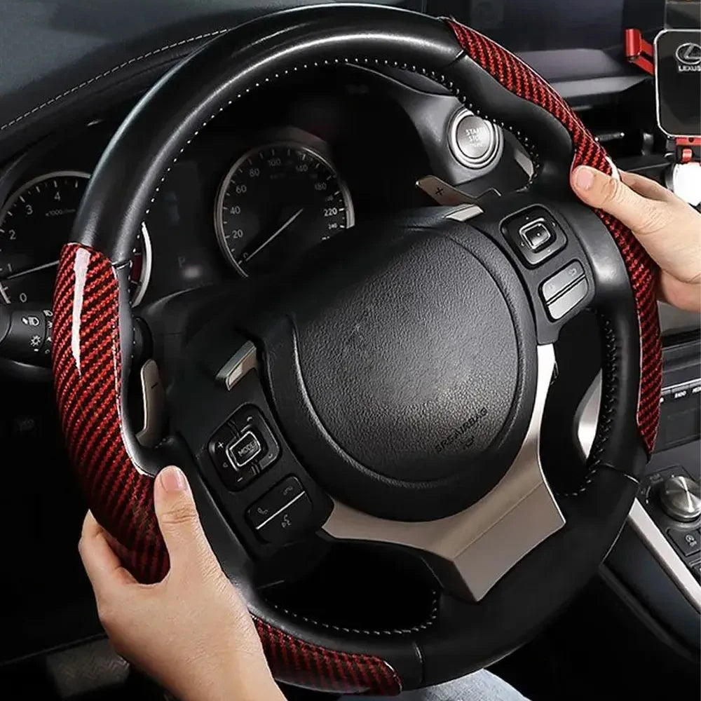 Universal 38cm Carbon Fiber Car Steering Wheel Cover - Non-slip Handle Booster & Protective Cover