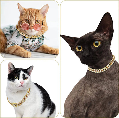 Luxury Gold Cat Necklace - Rhinestone Cuban Chain Collar for Cats & Puppies