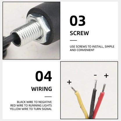 2Pcs Motorcycle LED Handlebar End Lights - Multi-Function Turn Signal, Brake & Parking Lights