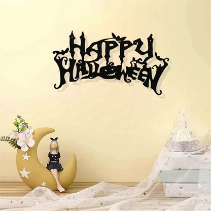 Halloween Theme Metal Wall Art - Black Classic Indoor Living Room Decor Wall Hanging (40x20.5cm)