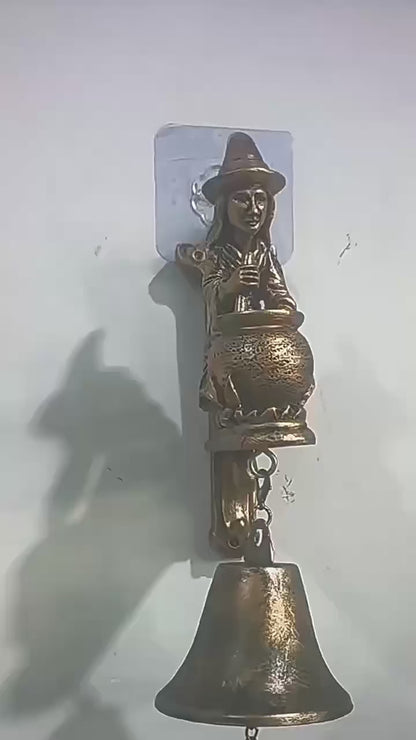 Cloche de Porte d'Entrée Vintage en Métal pour Halloween | Sonnette Sorcière & Chien